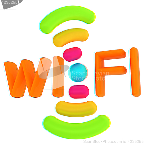 Image of color wifi icon. 3d illustration. Anaglyph. View with red/cyan g