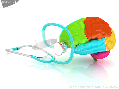 Image of stethoscope and brain. 3d illustration. Anaglyph. View with red/