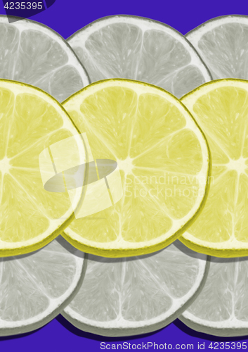 Image of The lemon pattern on blue background. Minimal concept.