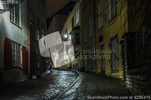 Image of Night view of the street in Tallinn Estonia.