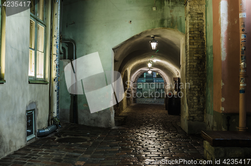 Image of Night view of the street in Tallinn Estonia.