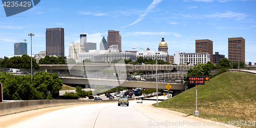 Image of Car Entering Highway Rush Hour Downtown Atlanta Georgia City Sky