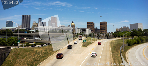 Image of Car Entering Highway Rush Hour Downtown Atlanta Georgia City Sky