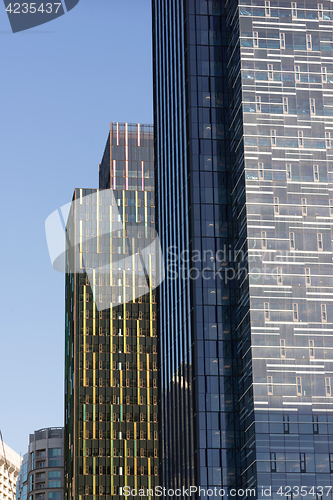 Image of Glass Metal Buildings Architecture Late Afternoon Seattle Washin