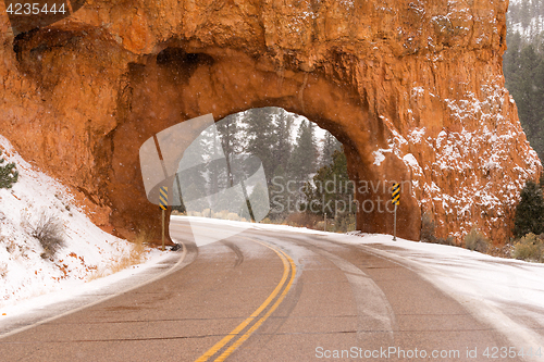 Image of Utah Highway 12 Tunnel Through Red Canyon Winter Snow