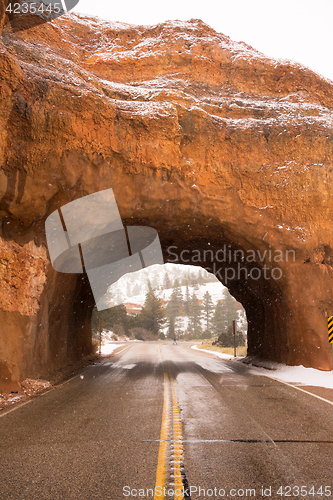 Image of Utah Highway 12 Tunnel Through Red Canyon Winter Snow