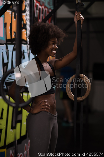 Image of portrait of black women after workout dipping exercise