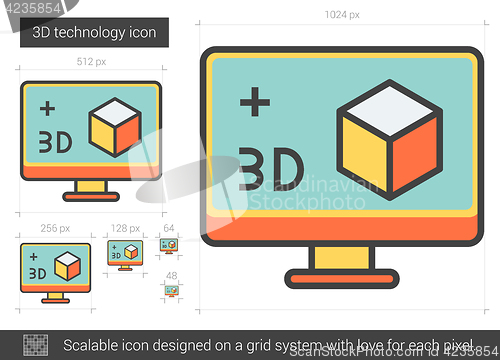 Image of Three d technology line icon.