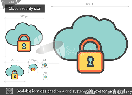 Image of Cloud security line icon.