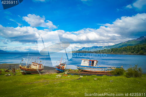 Image of Wooden boats on coast