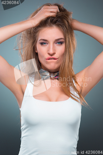 Image of The young woman\'s portrait with happy emotions