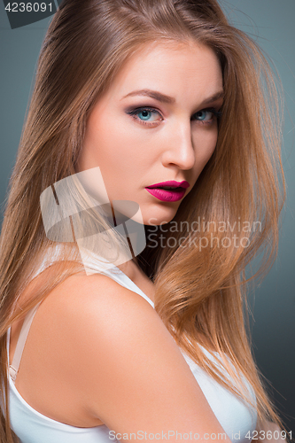 Image of The young woman\'s portrait with Seductive emotions