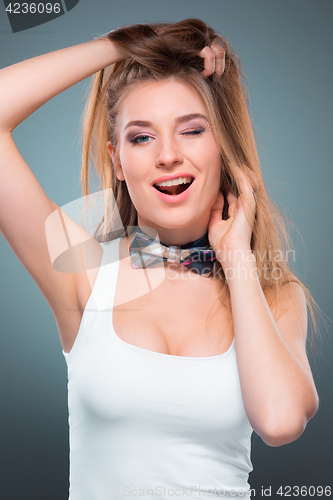 Image of The young woman\'s portrait with happy emotions