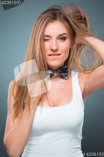 Image of The young woman\'s portrait with happy emotions