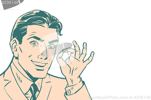 Image of OK gesture of businessman, isolated background