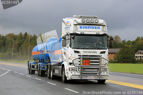 Image of Scania Tank Truck for ADR Transport on Rainy Day