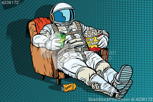 Image of Astronaut the audience with beer and popcorn sitting in a chair