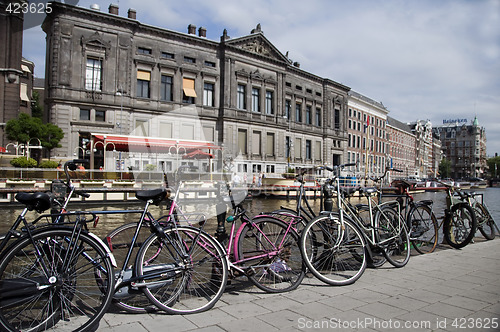 Image of bicycles on canal amsterdam holland
