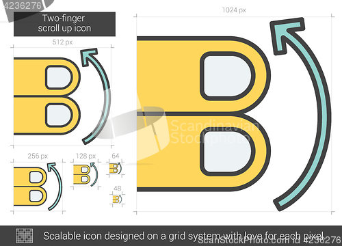 Image of Two-finger scroll up line icon.