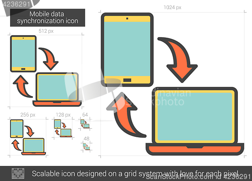 Image of Mobile data synchronization line icon.