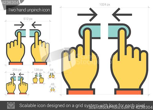Image of Two hand unpinch line icon.