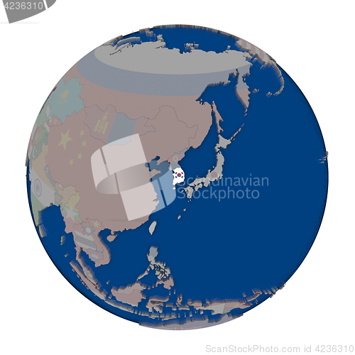 Image of South Korea on political globe