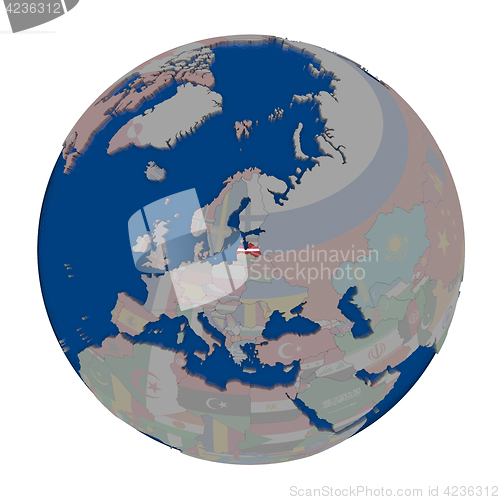 Image of Latvia on political globe