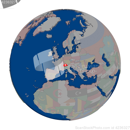 Image of Switzerland on political globe