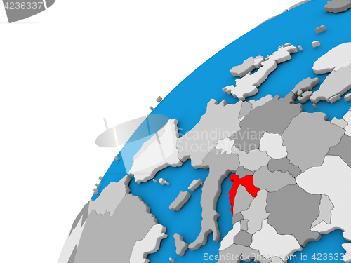 Image of Croatia on globe in red