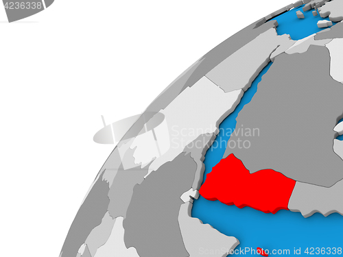 Image of Yemen on globe in red