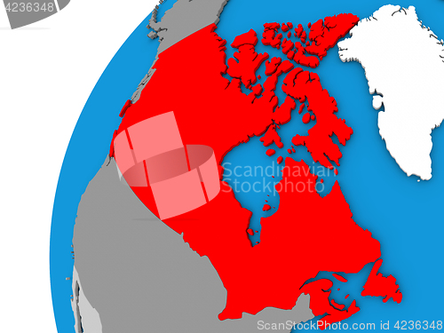 Image of Canada on globe in red