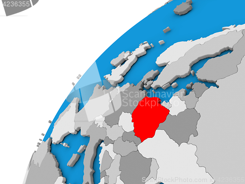 Image of Poland on globe in red