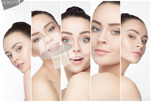 Image of The collage of a beautiful woman with perfect clean skin