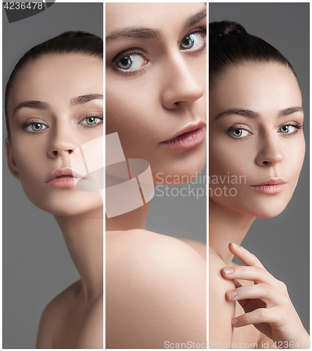 Image of The collage of a beautiful woman with perfect clean skin