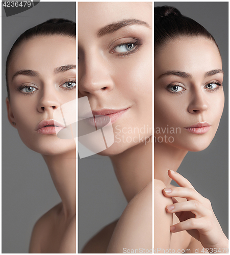 Image of The collage of a beautiful woman with perfect clean skin