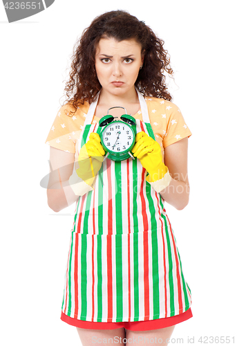 Image of Housewife with cleaning supplies