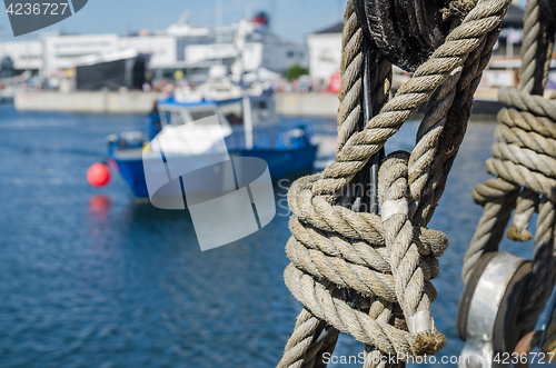 Image of Rigging on the deck of an old sailing ship