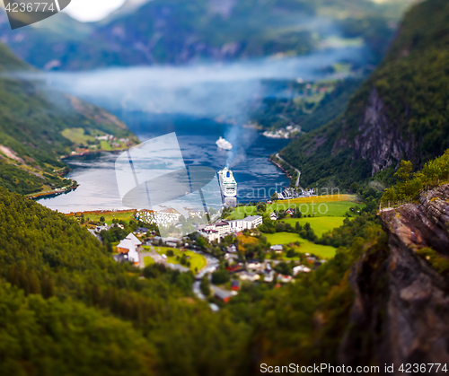 Image of Geiranger fjord, Norway Tilt shift lens.