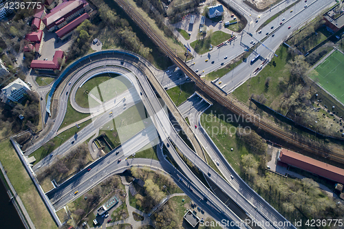 Image of Aerial view of a freeway intersection