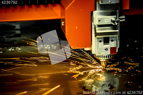 Image of CNC Laser cutting of metal, modern industrial technology. .