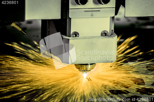 Image of CNC Laser cutting of metal, modern industrial technology. .