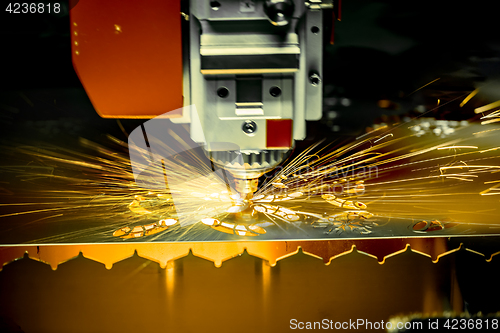 Image of CNC Laser cutting of metal, modern industrial technology. .