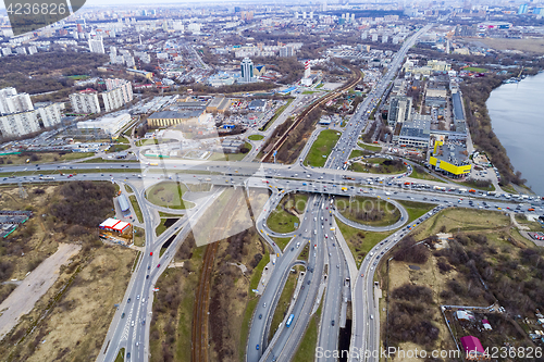 Image of Aerial view of a freeway intersection