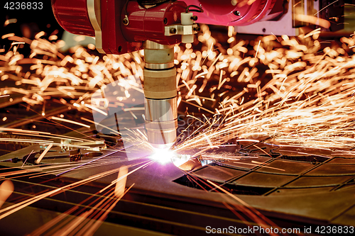 Image of CNC Laser plasma cutting of metal, modern industrial technology.