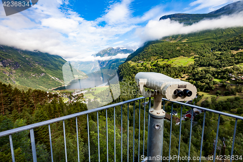Image of Geiranger fjord view point Lookout observation deck, Norway.
