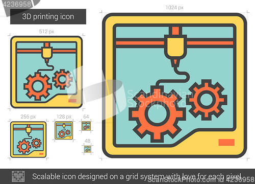 Image of Three D printing line icon.