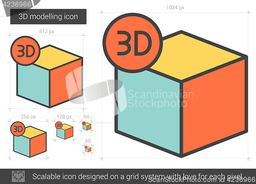 Image of Three D modelling line icon.