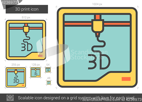 Image of Three D print line icon.