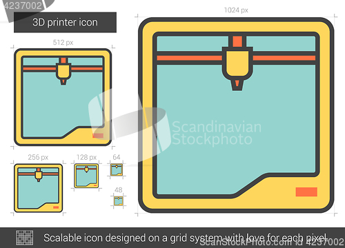 Image of Three D printer line icon.