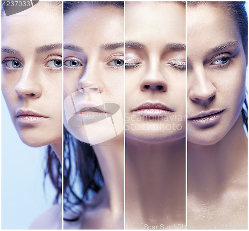 Image of Beautiful woman face portrait close up on blue